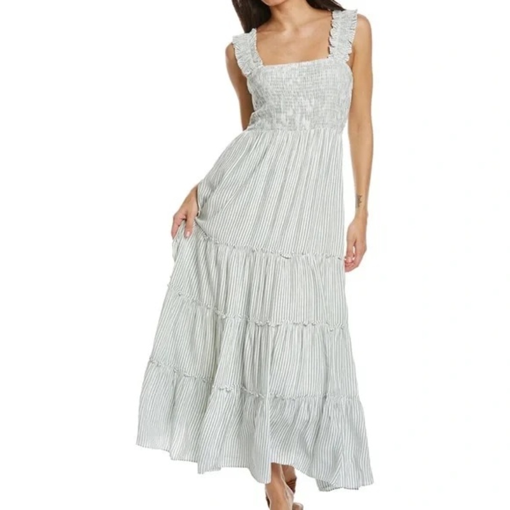 Lucy Paris White and Light Gray Striped Maxi Dress
